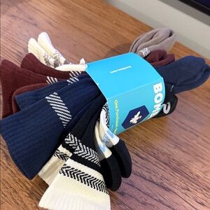 Bombas Crew Brown, Blue, and Cream Patterned Socks 4 Pairs New